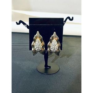 Vintage EmJ Emmons Gold Leaf‎ Rhinestone Earrings